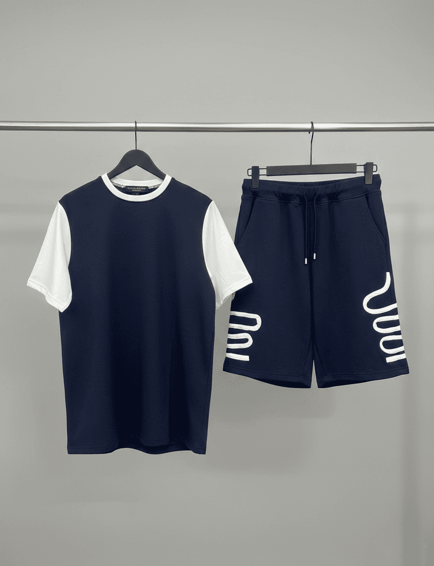 Walk in Light: Navy & White Contrast Short Set