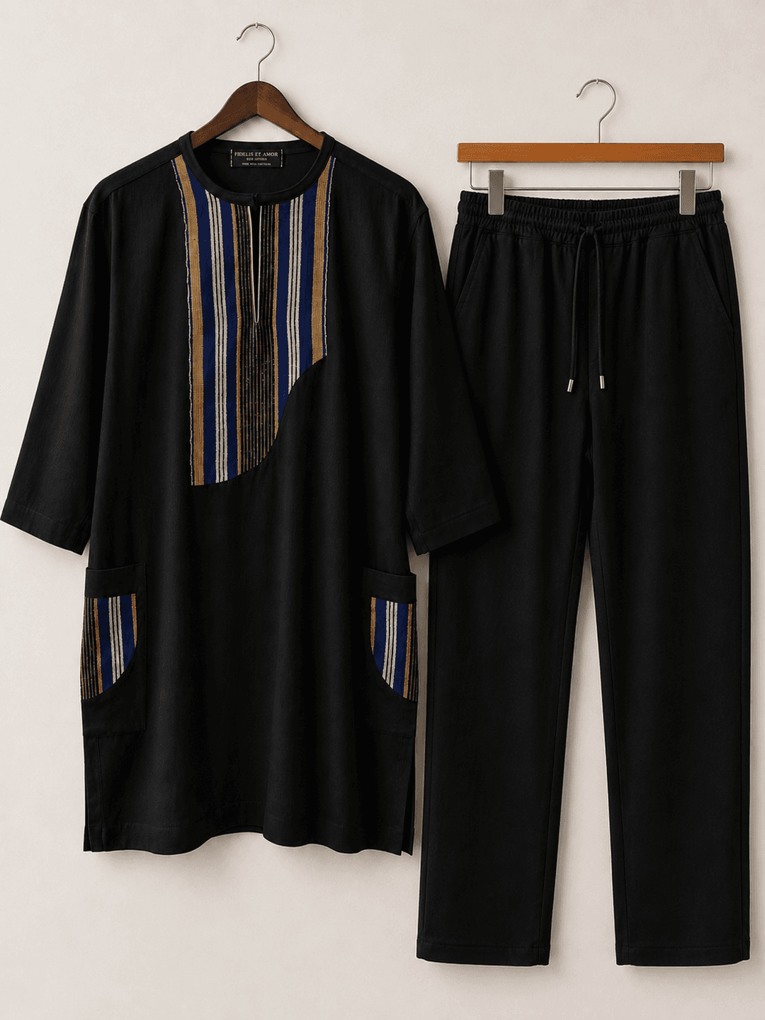 The Heritage Striped Tunic & Trousers Set β Onyx Black